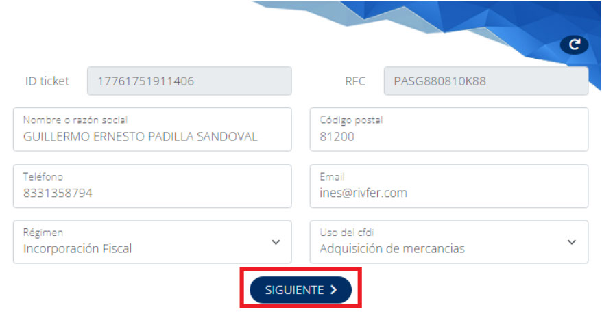 Formulario de datos del cliente en el portal